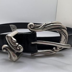 Authentic Vintage Brighton Large Black Leather Belt with Silver Buckle